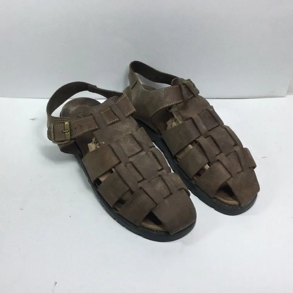 AE Brand Footgear brown leather mens‎ Sandals Size 10 fisherman strap Made Spain